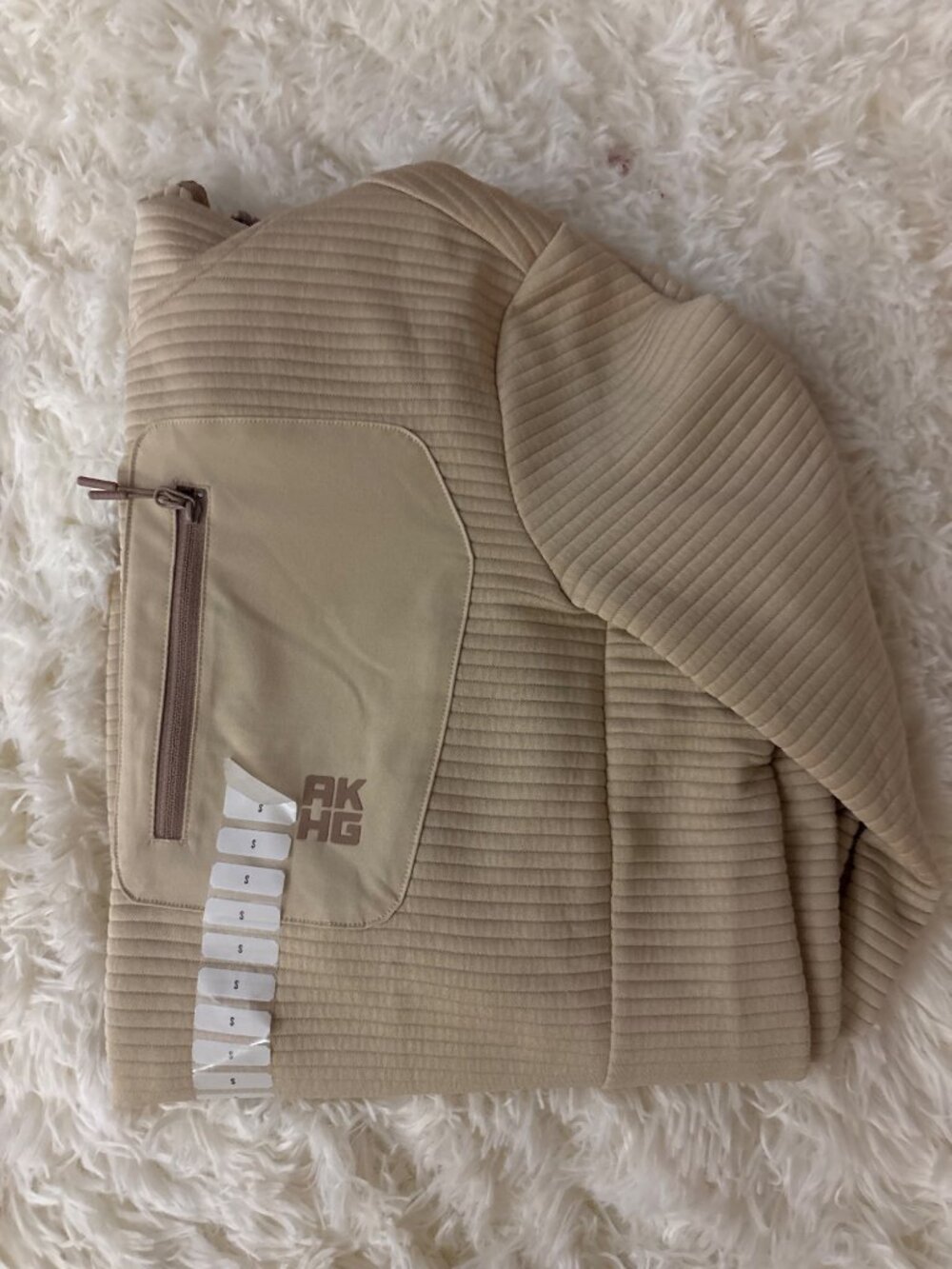 AKHG Womens Blackburn Full Zip Hoodie Beige Performance Fleece S Ribbed Design - Picture 14 of 14